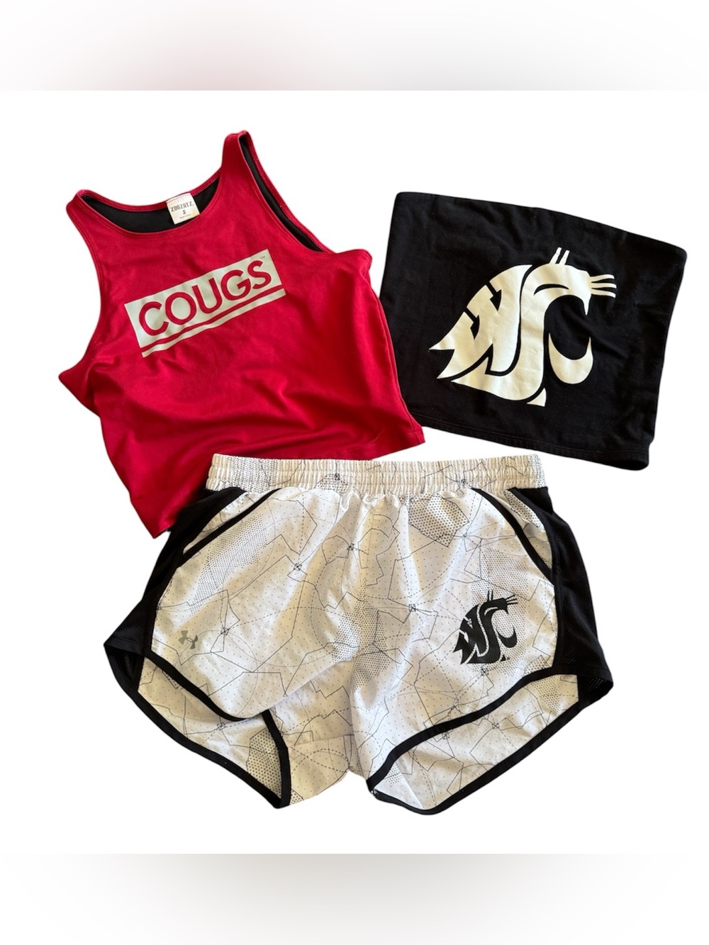 WSU Under Armour heat gear athletic shorts and coug tops (all 3)